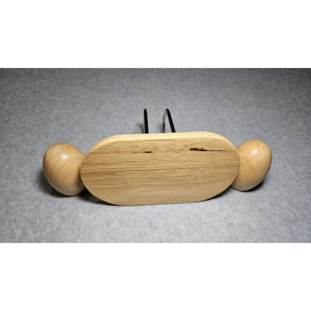 Wood Salt & Pepper Shaker Set w/ Napkin Holder Chrome Table Caddy